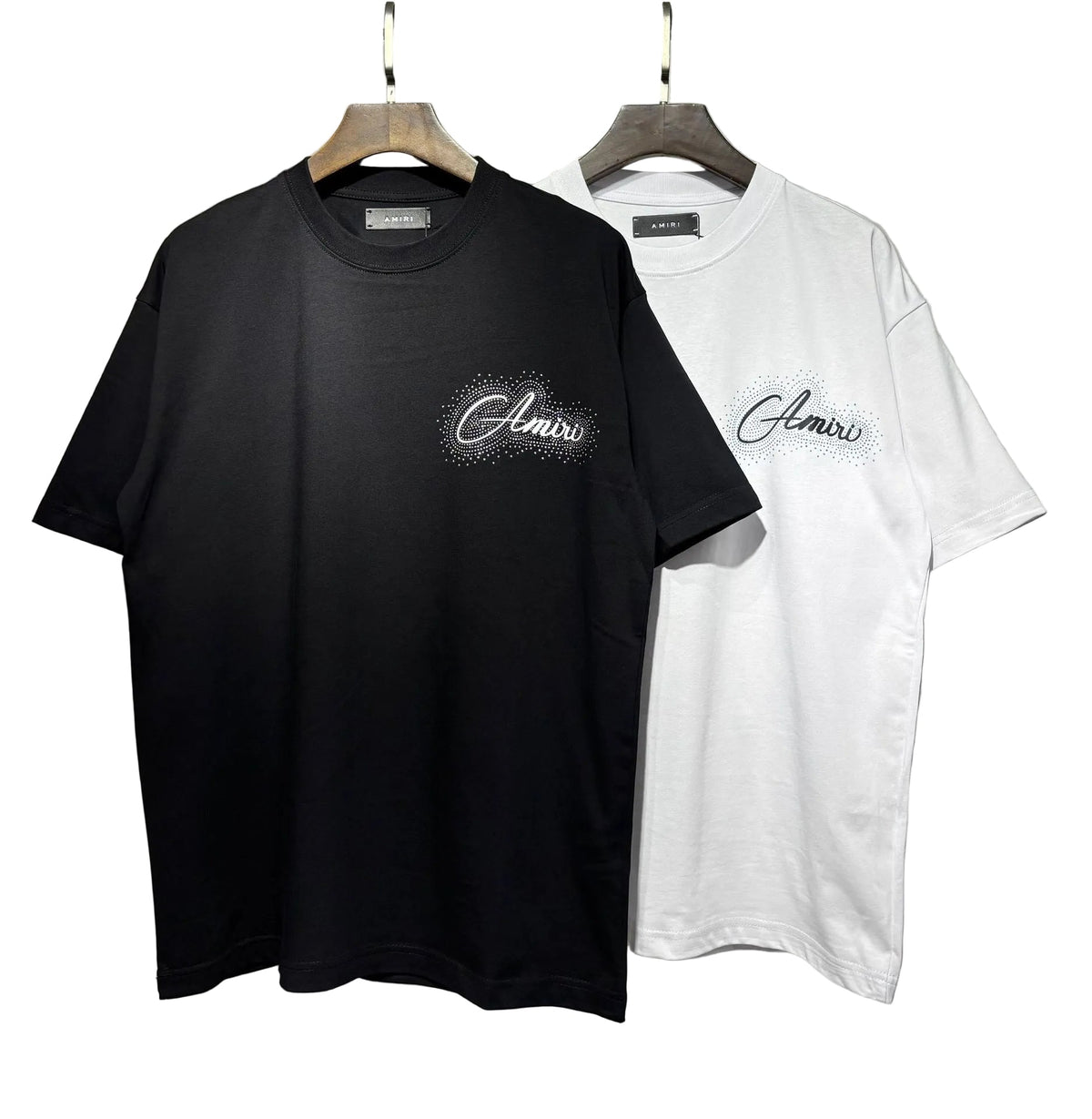 Amiri Classic Rhinestone Letter Print Crew Neck T Shirt Unisex